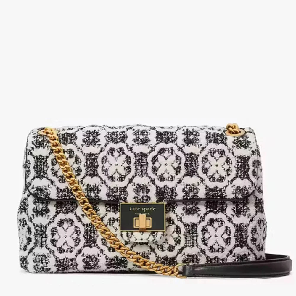 Kate Spade Tweed Evelyn Spade Flower Monogram Medium Convertible Shoulder Bag - Picture 2 of 14